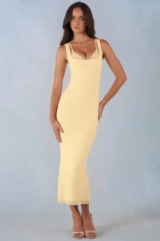 Sorelle Modal Lace-Trim Midaxi Dress in Butter Yellow