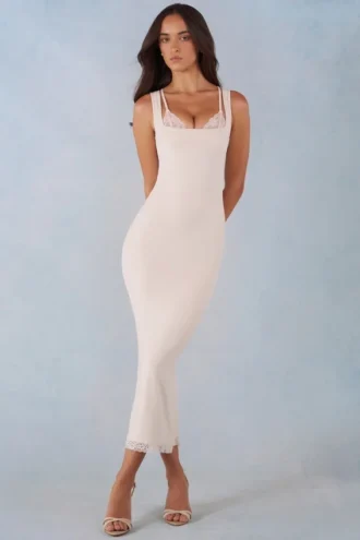 Sorelle Modal Lace-Trim Midaxi Dress in Ivory