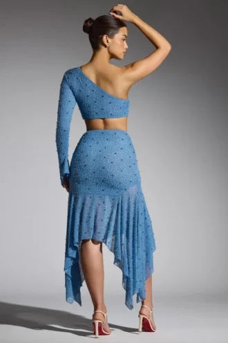 Soustons Embellished Handkerchief Hem Skirt in Smokey Blue