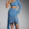 Soustons Embellished Handkerchief Hem Skirt in Smokey Blue