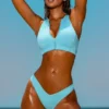 Sporty Swim Zip Up Bikini Top in Turquoise
