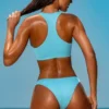 Sporty Swim Zip Up Bikini Top in Turquoise