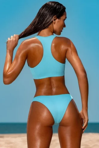 Sporty Swim Zip Up Bikini Top in Turquoise