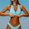 Sporty Swim Zip Up Bikini Top in Turquoise