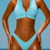 Sporty Swim Zip Up Bikini Top in Turquoise