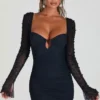 St Germain Embellished Long Sleeve Mini Dress in Black