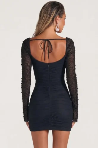St Germain Embellished Long Sleeve Mini Dress in Black