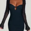 St Germain Embellished Long Sleeve Mini Dress in Black