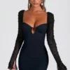 St Germain Embellished Long Sleeve Mini Dress in Black