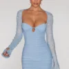 St Germain Embellished Long Sleeve Mini Dress in Blue