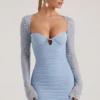 St Germain Embellished Long Sleeve Mini Dress in Blue