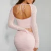 St Germain Embellished Long Sleeve Mini Dress in Blush