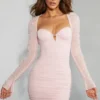 St Germain Embellished Long Sleeve Mini Dress in Blush