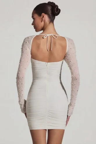 St Germain Embellished Long-Sleeve Mini Dress in White