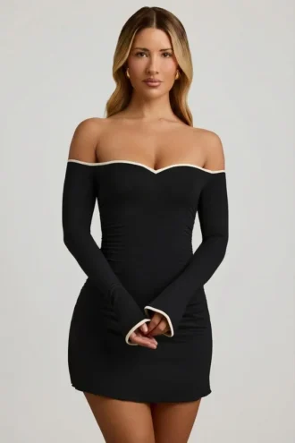 Stasia Modal Off-Shoulder A-Line Mini Dress in Black