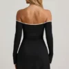 Stasia Modal Off-Shoulder A-Line Mini Dress in Black