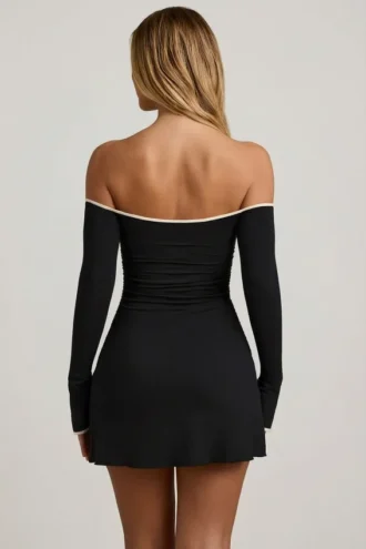 Stasia Modal Off-Shoulder A-Line Mini Dress in Black