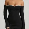 Stasia Modal Off-Shoulder A-Line Mini Dress in Black