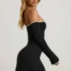 Stasia Modal Off-Shoulder A-Line Mini Dress in Black