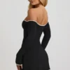 Stasia Modal Off-Shoulder A-Line Mini Dress in Black