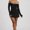 Stasia Modal Off-Shoulder A-Line Mini Dress in Black