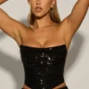 Sterling Embellished Draped Corset Top in Black