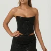 Sterling Embellished Draped Corset Top in Black