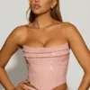 Sterling Embellished Draped Corset Top in Lavender Pink