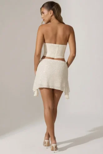 Sterling Embellished Draped Corset Top in White