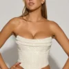 Sterling Embellished Draped Corset Top in White