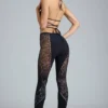 Stevie Embellished Mid-Rise Flared Trousers in Black