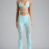 Stevie Embellished Mid-Rise Flared Trousers in Ice Blue