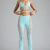 Stevie Embellished Mid-Rise Flared Trousers in Ice Blue