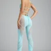 Stevie Embellished Mid-Rise Flared Trousers in Ice Blue