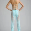 Stevie Embellished Mid-Rise Flared Trousers in Ice Blue
