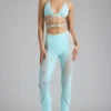 Stevie Embellished Mid-Rise Flared Trousers in Ice Blue