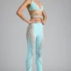 Stevie Embellished Mid-Rise Flared Trousers in Ice Blue