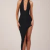 Storie Halterneck Split Hem Midaxi Dress in Black