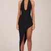 Storie Halterneck Split Hem Midaxi Dress in Black