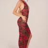 Storie Halterneck Split Hem Midaxi Dress in Rose Leopard Print