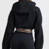 Stretch Cotton Fleece Cropped Hoodie in Black