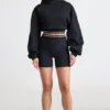 Stretch Cotton Fleece Cropped Hoodie in Black