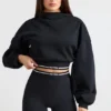 Stretch Cotton Fleece Cropped Hoodie in Black