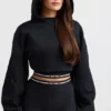 Stretch Cotton Fleece Cropped Hoodie in Black