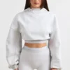 Stretch Cotton Fleece Cropped Hoodie in Grey Marl