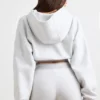 Stretch Cotton Fleece Cropped Hoodie in Grey Marl