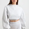 Stretch Cotton Fleece Cropped Hoodie in Grey Marl