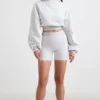 Stretch Cotton Fleece Cropped Hoodie in Grey Marl