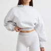 Stretch Cotton Fleece Cropped Hoodie in Grey Marl