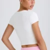 Stretch Cotton Jersey Graphic Print Cropped T-Shirt in White